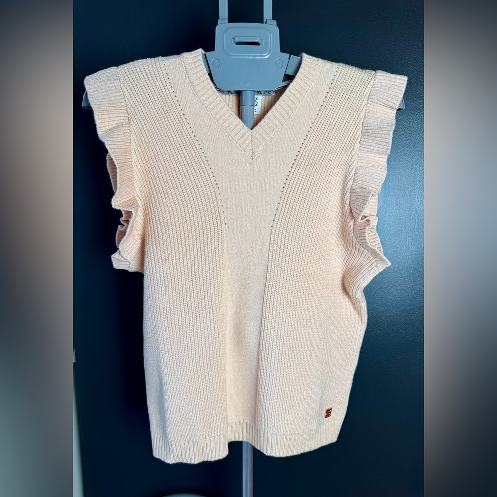 NWT | Deux Par Deux | Kids Size 14 | Light Peach Knit Ruffle Sleeves Top